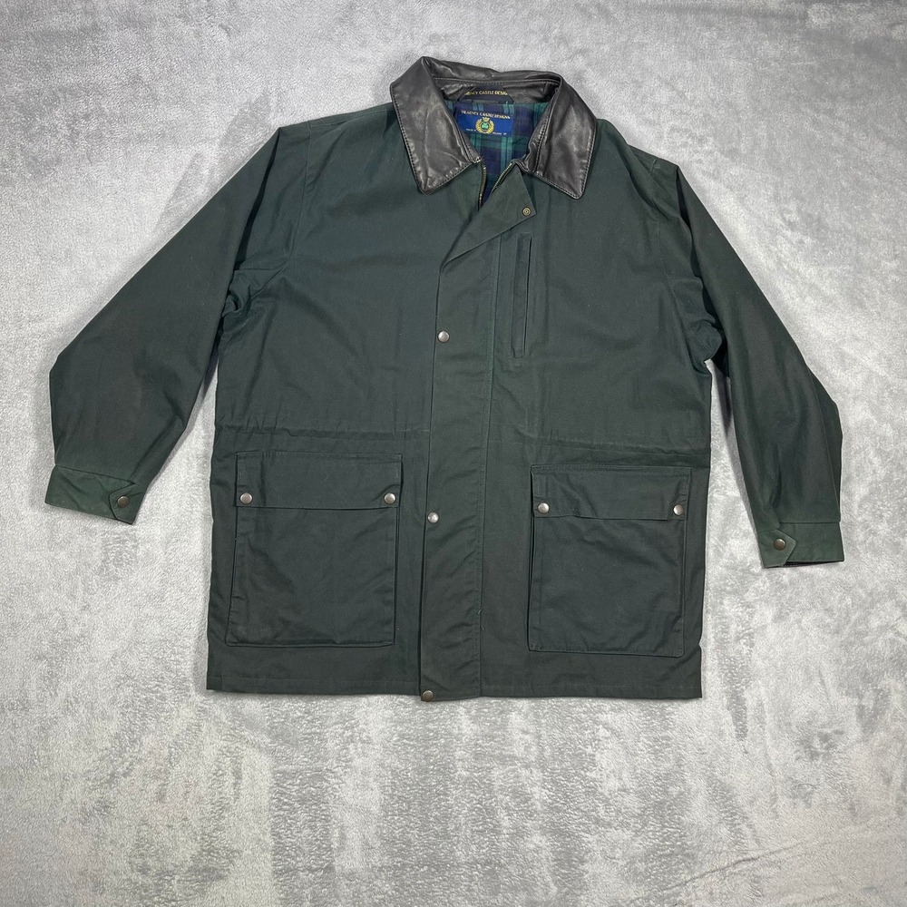 Blarney Castle Designs Ireland Field Jacket Mens M Green Leather Collar READ